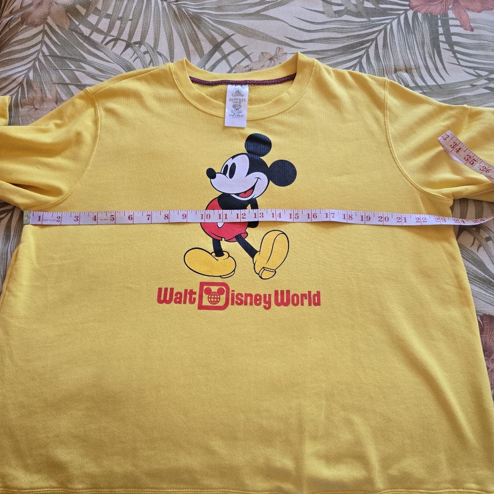 Disney Mickey Mouse Sweatshirt Yellow XL Balloon Sleeves Parks Crew Neck - Picture 7 of 9